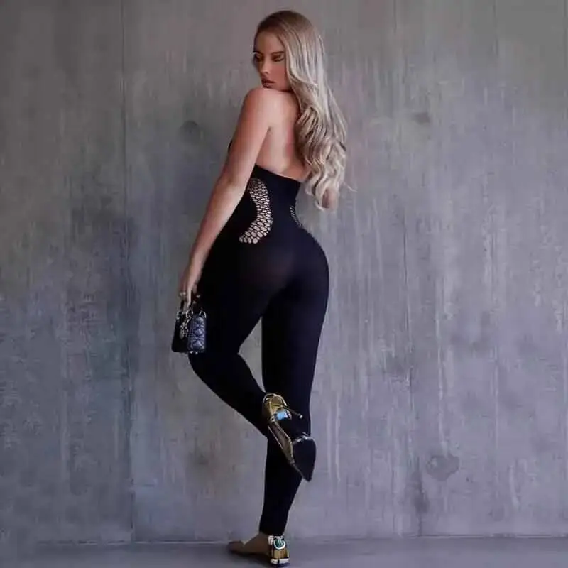

Сексуальные сетчатые комбинезоны с v-образным вырезом для женщин, готический панк, вечерние комбинезоны для ночного клуба, одежда без рукавов, Холтер, наряды с открытой спиной