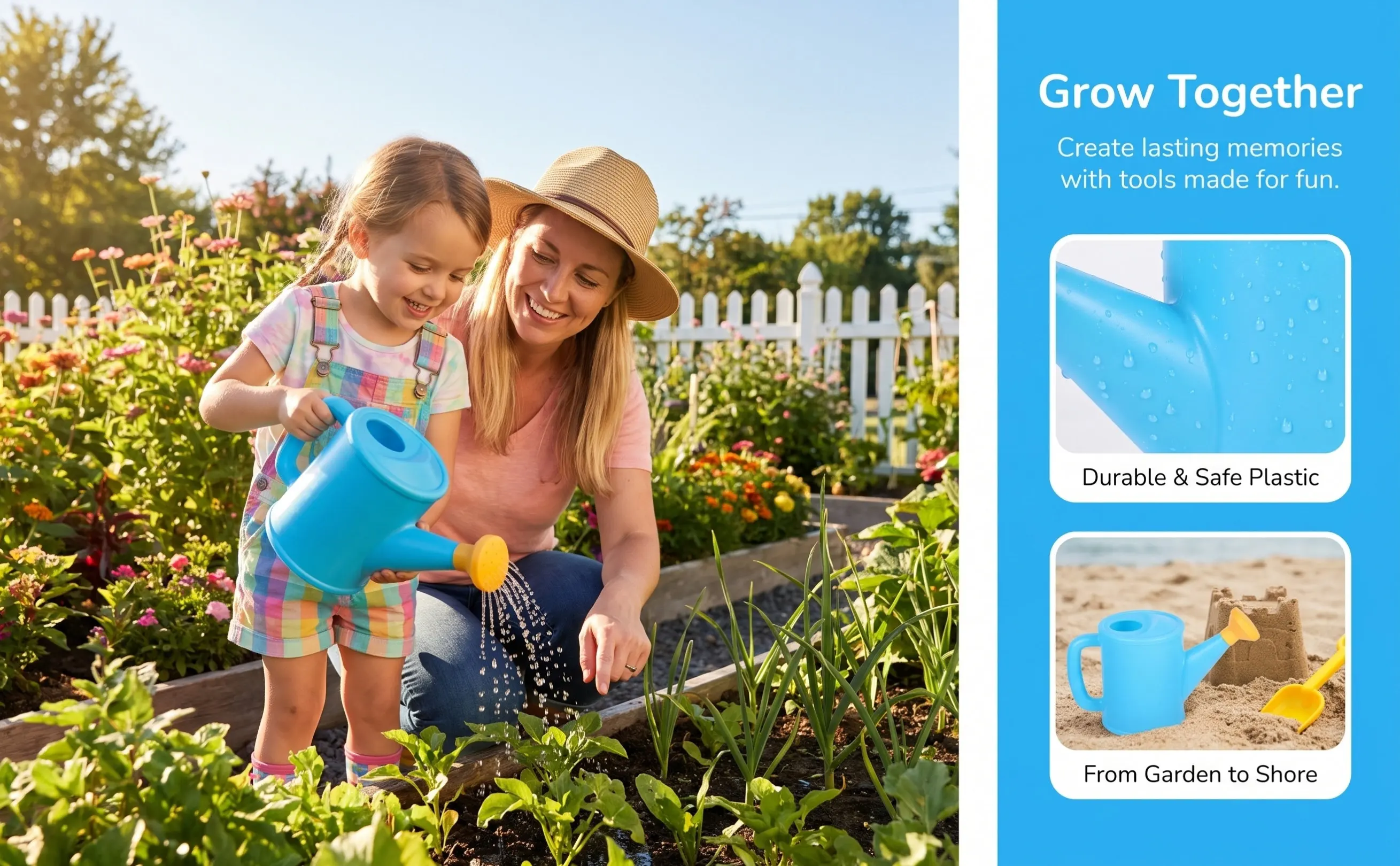 Kids Watering Can Lightweight Plastic Garden Toy for Outdoor Beach Sand Bath Play Blue Portable