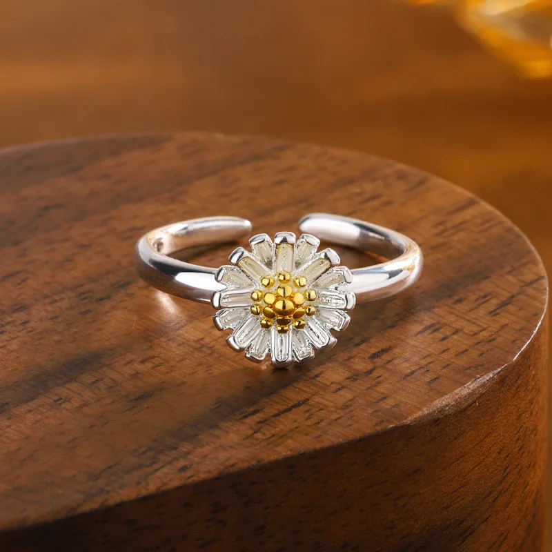 New Fashion Chrysanthemum 925 Sterling Silver Exquisite Personality Fresh Flowers Sweet Popular Opening Rings R002