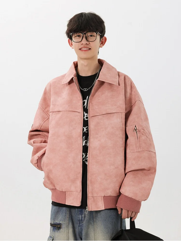 

Розовая кожаная куртка мужская 2025: Новинка весна-осень, премиум-класс, стильная куртка из искусственной кожи с американским ретро-воротником