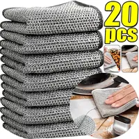 20/5Pcs Thickened Steel Wire Cleaning Cloth Non-Scratch Double-layer Iron Microfiber Mesh Dishrag Washing Pot Rags Kitchen Towel