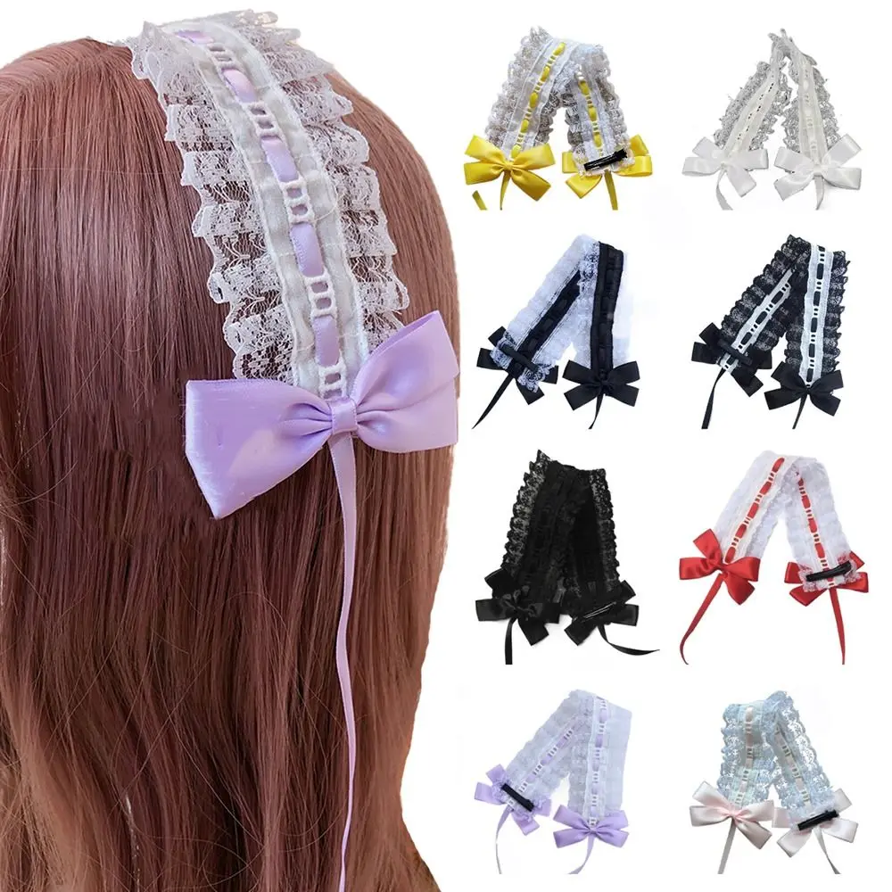 

Multicolor Lolita Headband with Clips Hair Accessories Bowknot Ribbon Headwear Coplay Photo Props Sweet Lace Hairband Female