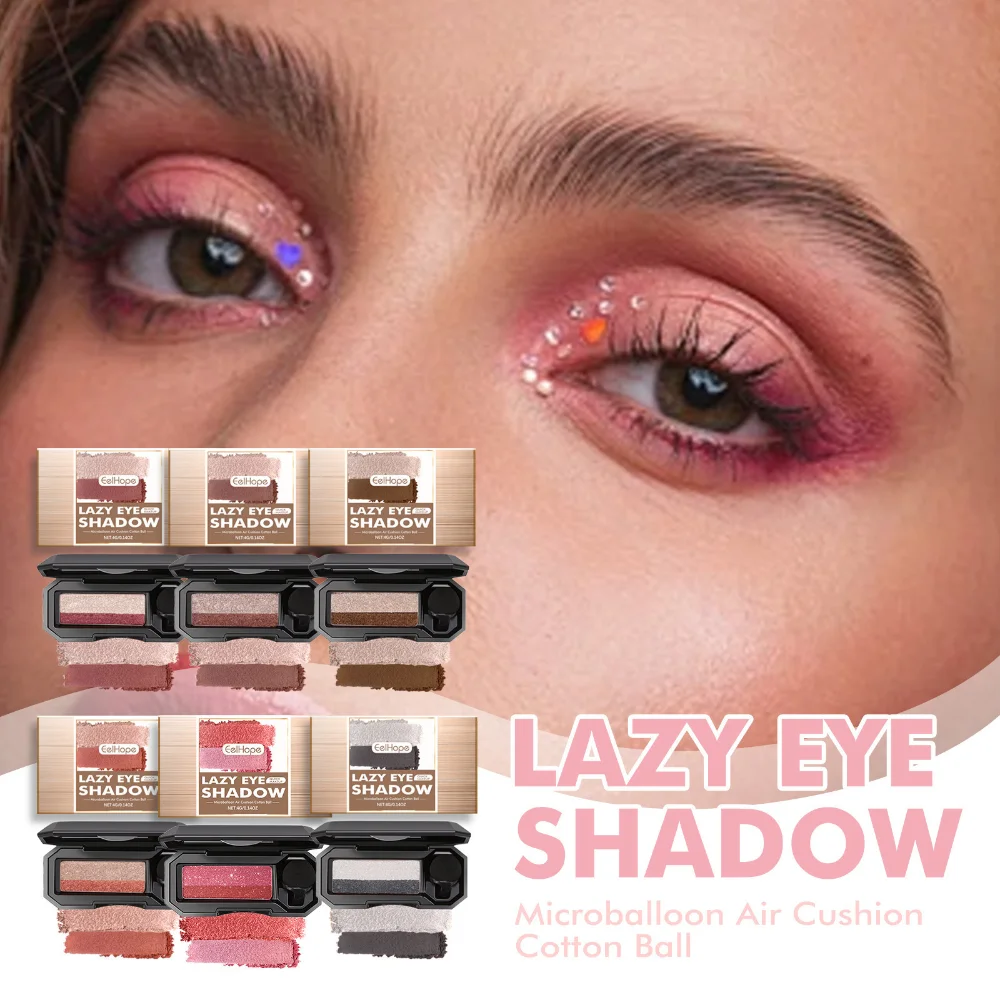 Double Color Lazy Eyeshadow with Mushroom Head Powder Puff Glitter Pearlescent Waterproof Long Lasting Charming Eyes Cosmetics