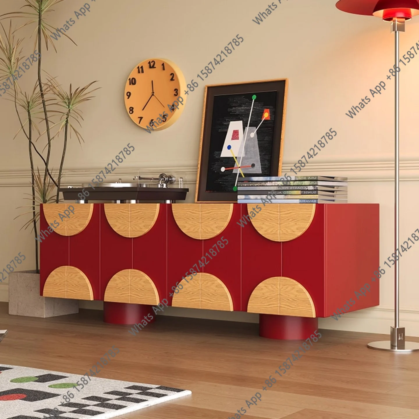 High-gloss paint chest cabinet small color matching TV side cabinet medieval storage storage cabinet double color matching