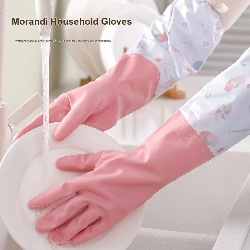 Water Resistant Rubber Gloves Winter Fleece Lined Long Style for Kitchen Dishwashing Household Laundry Cleaning
