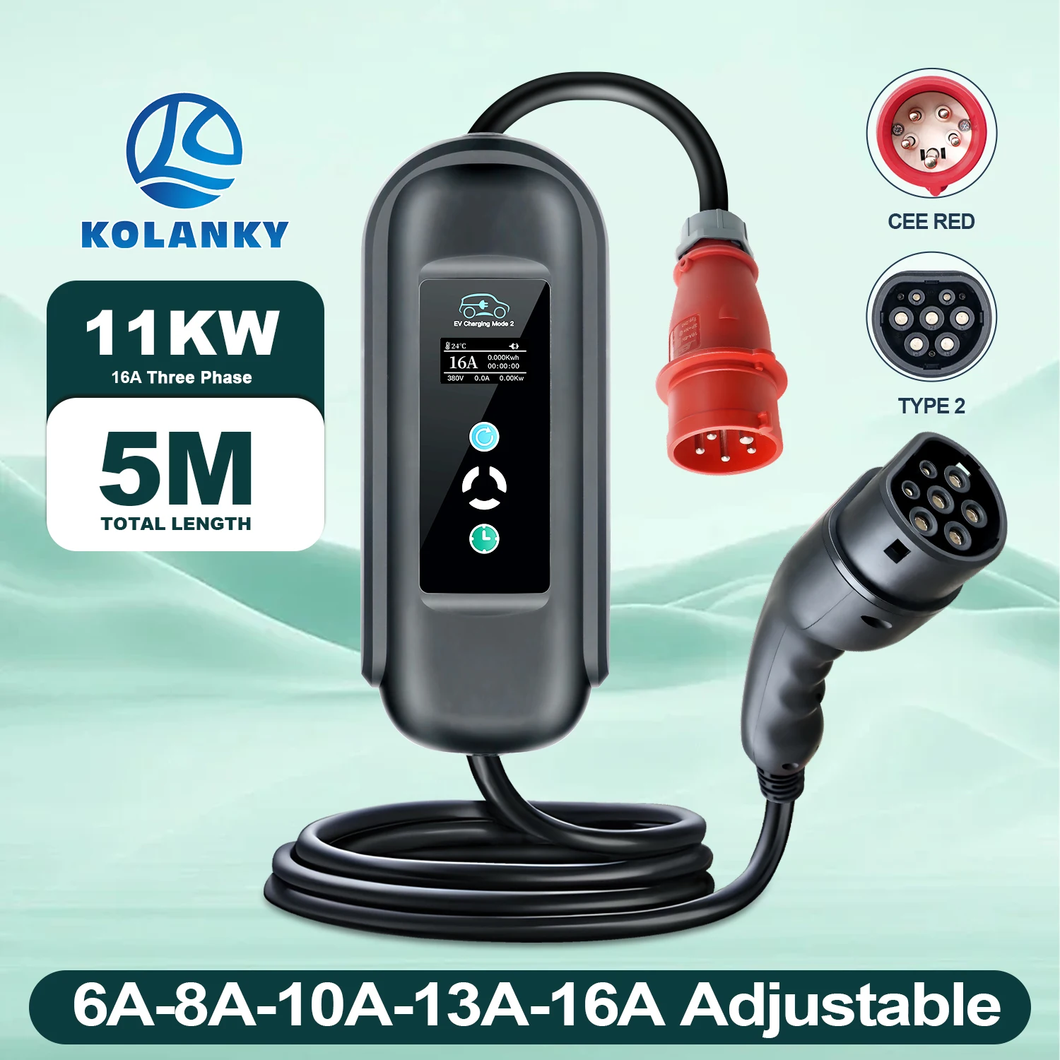 Type 2 Portable Ev Charger 11Kw Cee - Kolanky 11KW Przenośna Ładowarka EV Typ