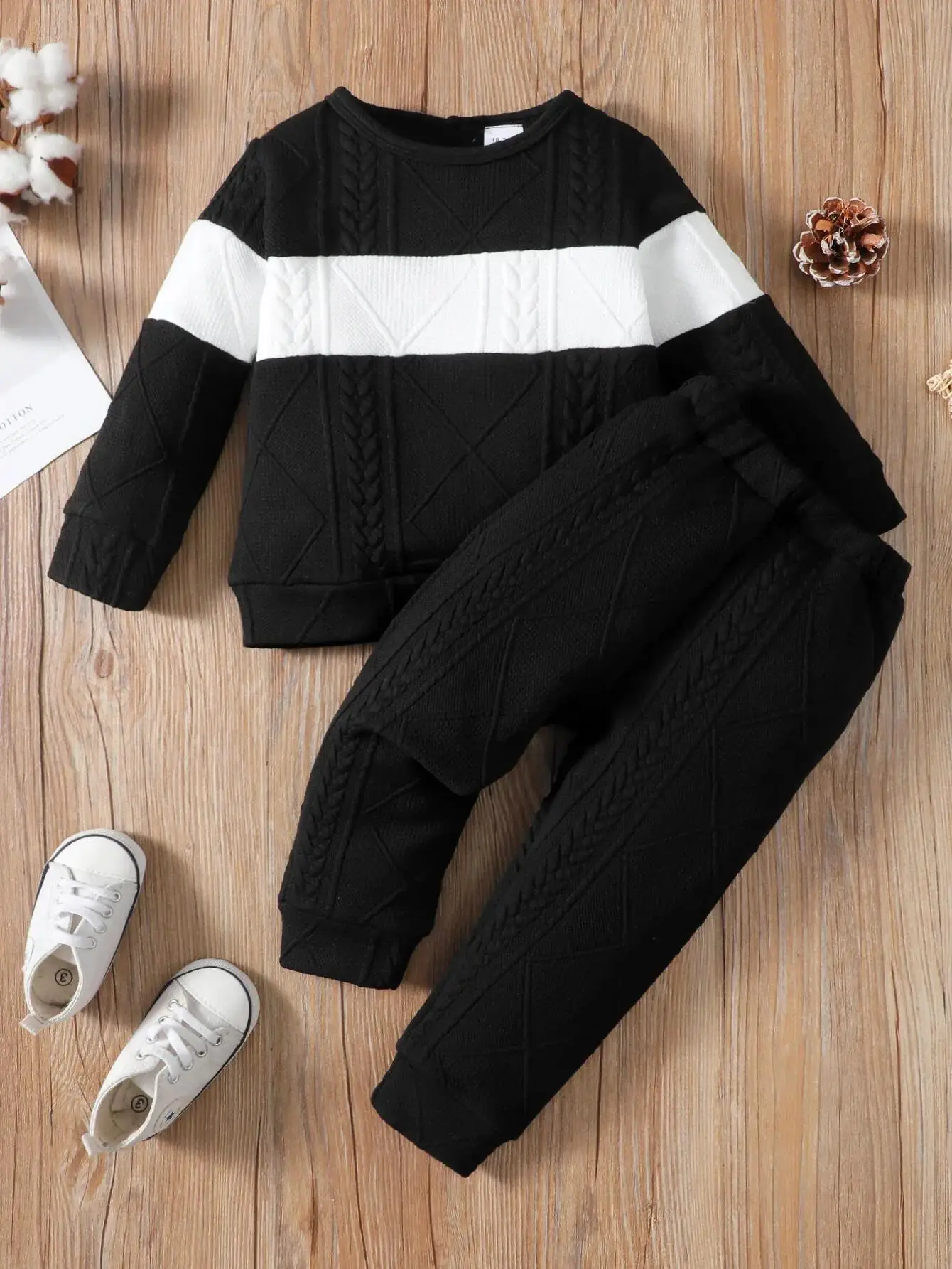 2PCS Kids Boy Clothes Set Long Sleeves Color Block Hoodies+Pants Autumn&Winter Sport Daily Clothing For Children Boy 1-6 Years