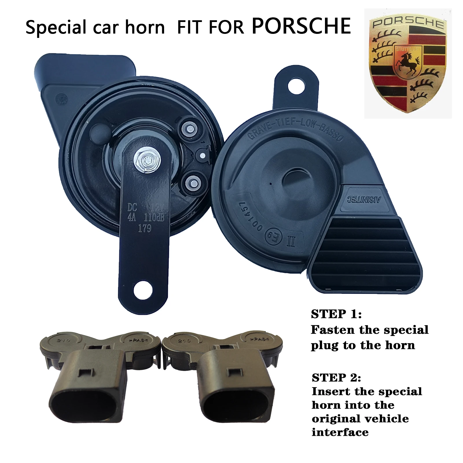 

Динамик с рожком улитки для серии Porsche, водонепроницаемый, супер громкий, электрический, звуковая сирена, звуковая сирена, звуковой сигнал низкого давления, рожок Cayenne