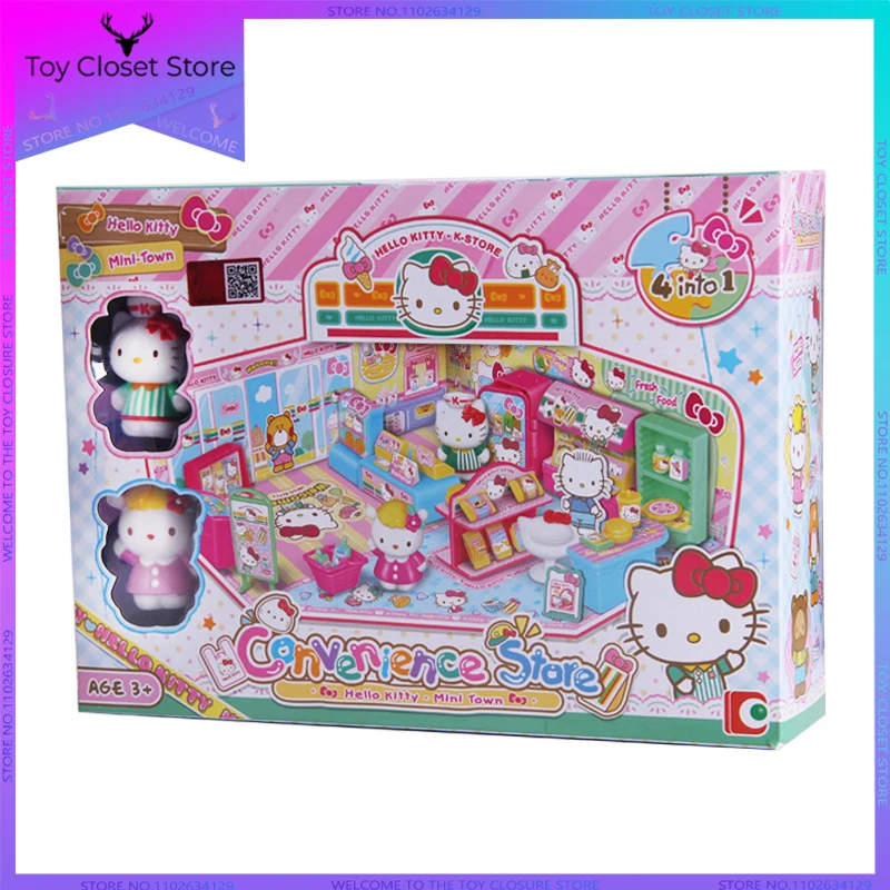 Sanrio Hello Kitty Convenience Store Play House Stackable Street View Splicing Toys Figure Anime Figurine Kitchen Children's Toy