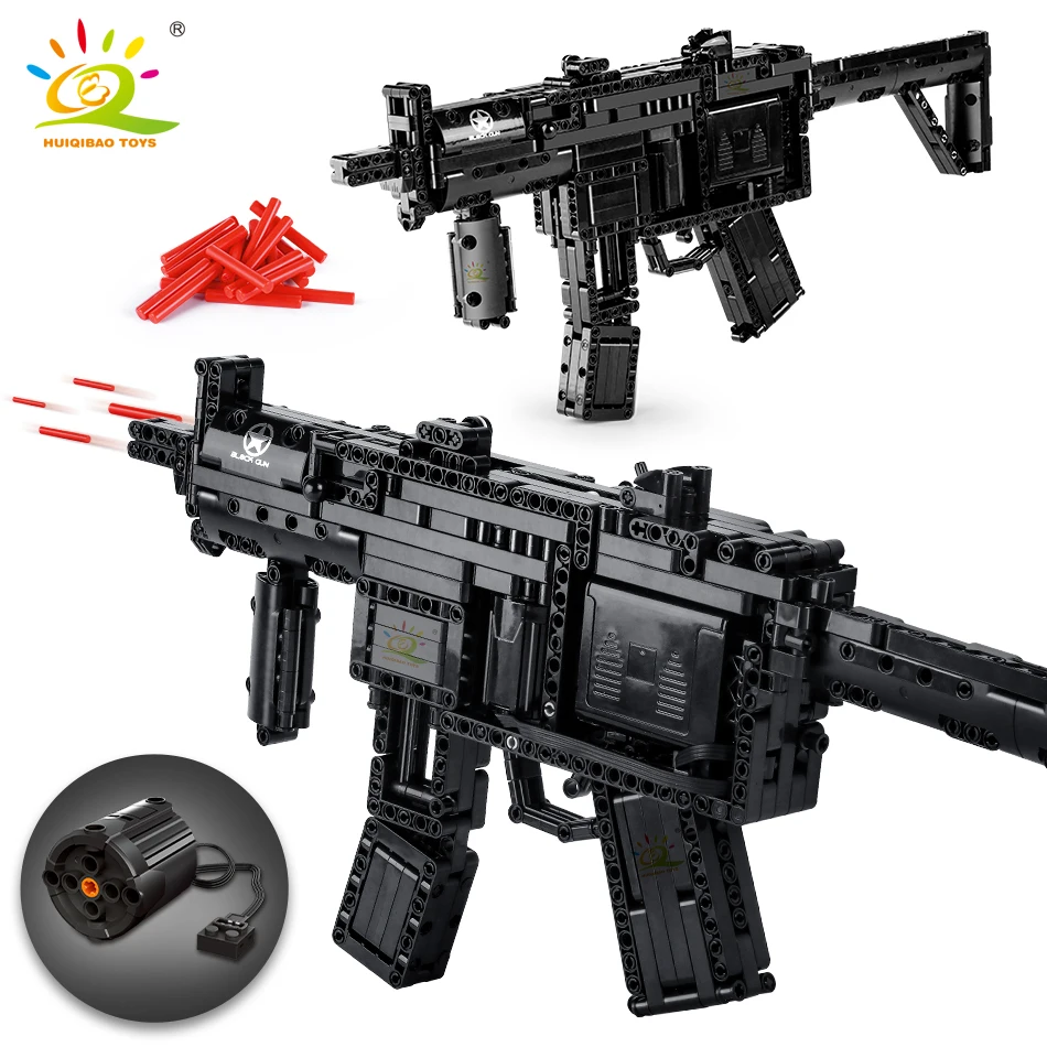 

HUIQIBAO 783+PCS MP5 Tech Model Signal Gun Building Blocks Set DIY Shooting Game Electric Bricks City Toys For Children