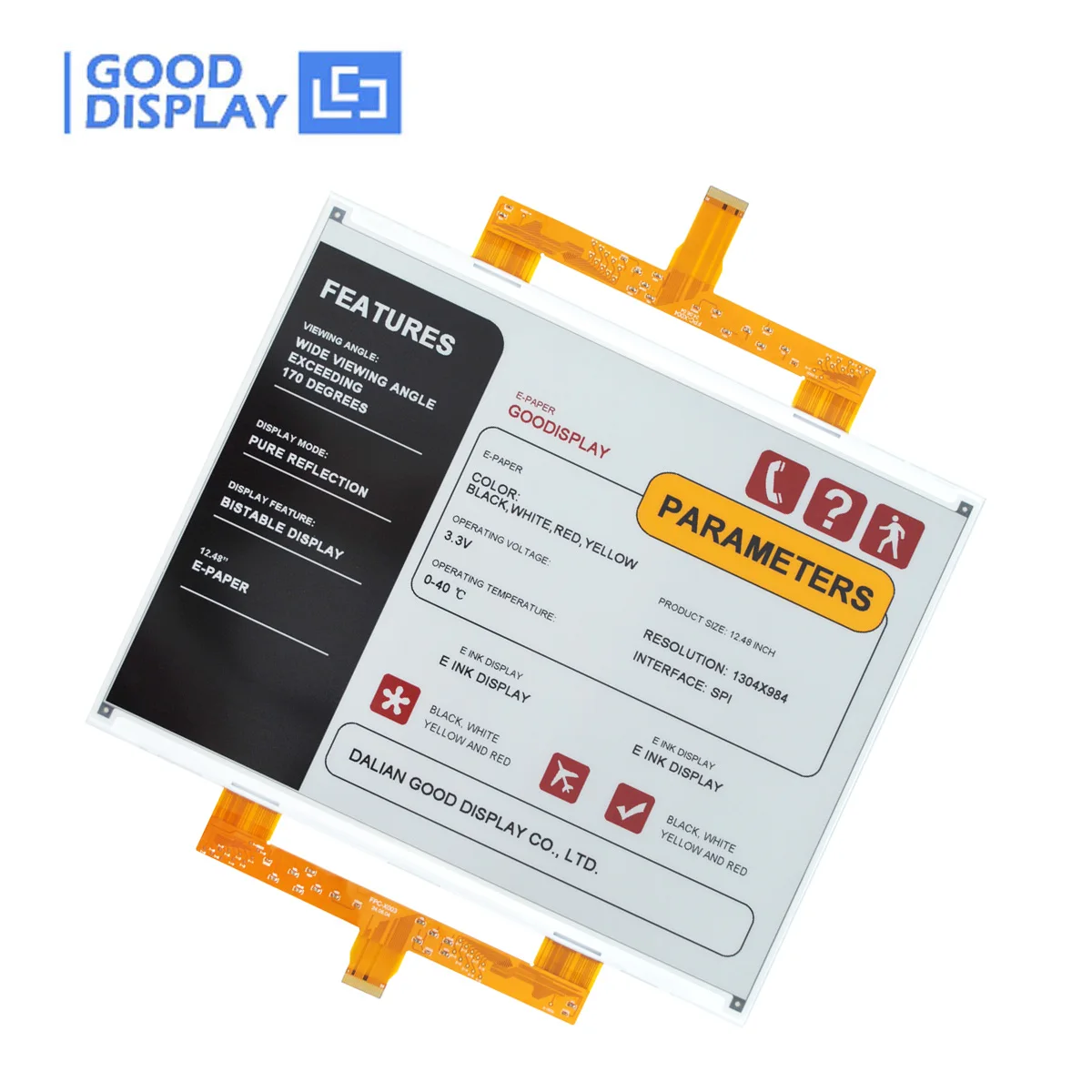 Display de tinta eletrônica quádrupla de 12,48 polegadas ePaper 1304 × 984 HD Sinalização digital ecológica, GDEY1248F51