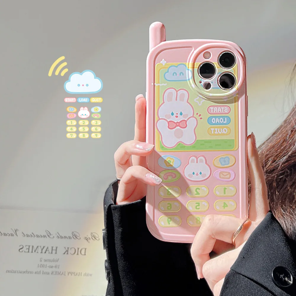 Niedliche Cartoon-Kaninchen-Antennen-Handyhülle für iPhone 16 15 14 13 12 11 Pro Max XS XR X 7 8 Plus stoßfeste Schutzhülle