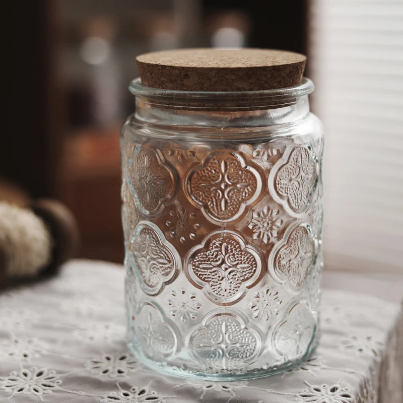 Retro Begonia Pattern Glass Sealed Jar Creative Food Grade Dried Fruit Snack Nut Storage Jar Kitchen Storage Supplies