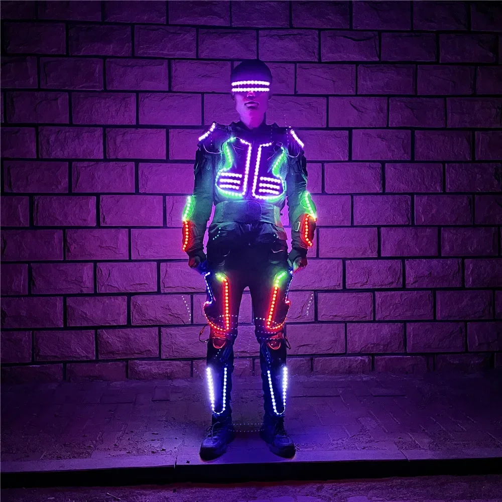 

Полноцветные светодиодные светящиеся брони робота RGB, одежда для бара, сцены, танцев, шоу, бега, мигающие лазерные мужские перчатки, очки