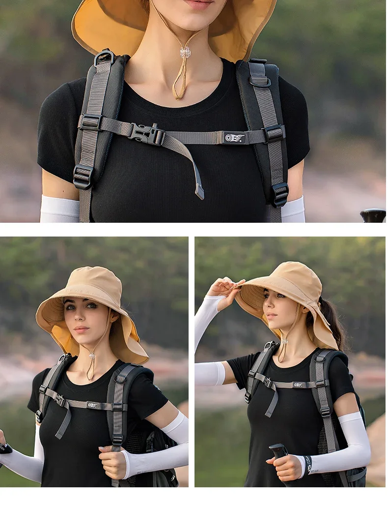 Sommerhut für Damen, Outdoor UV-Schutz für den Hals, Sonnenblende für Herren, Angeln, Wandern, breite Krempe, Schal, Sonnenschutz, Pferdeschwanzkappe, undefiniert – Detail 17