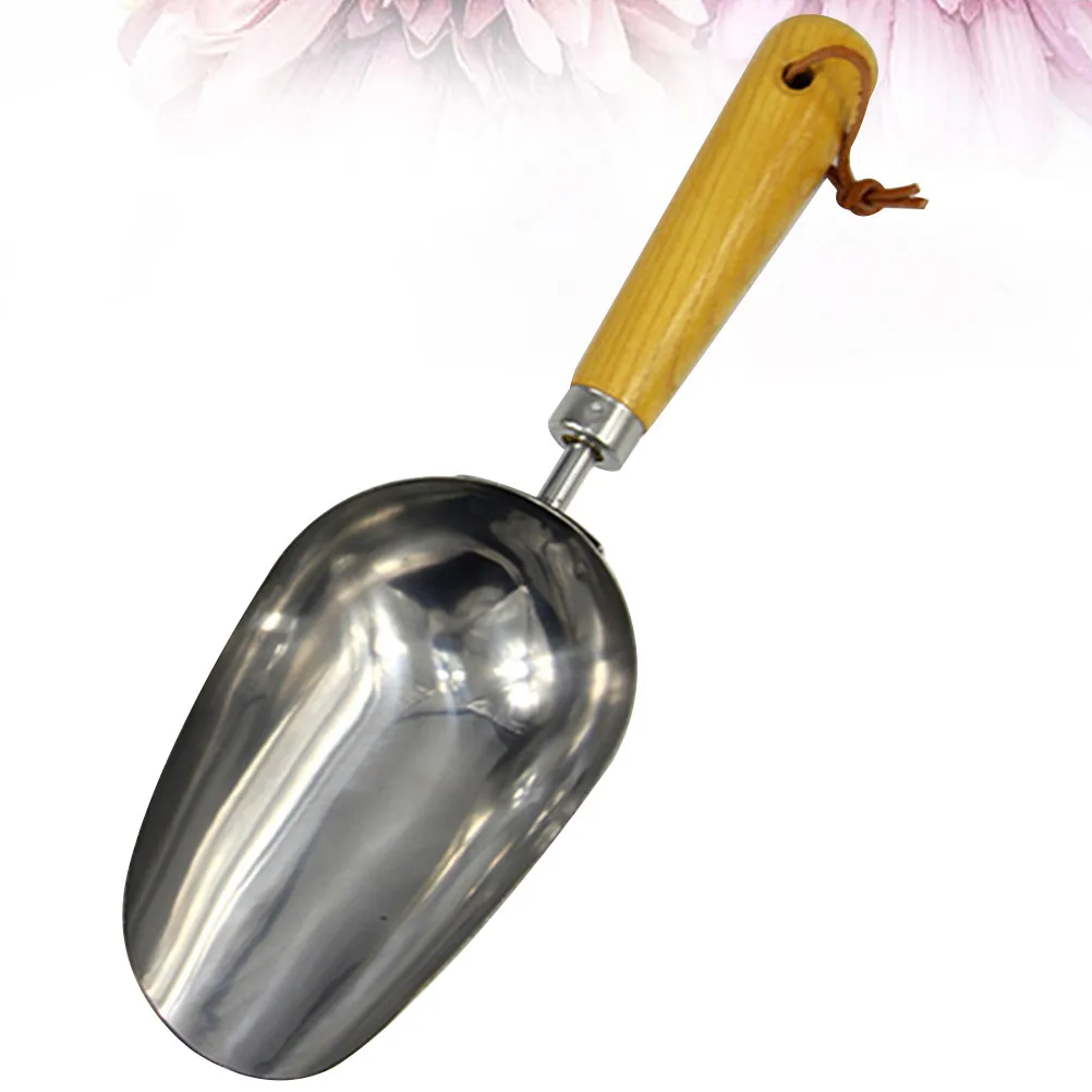 

1Pcs Ice Shovel Tool Stainless Steel Hand Trowel Thick Strong Wooden Handle Garden Scoop Shovel for Gardening Use