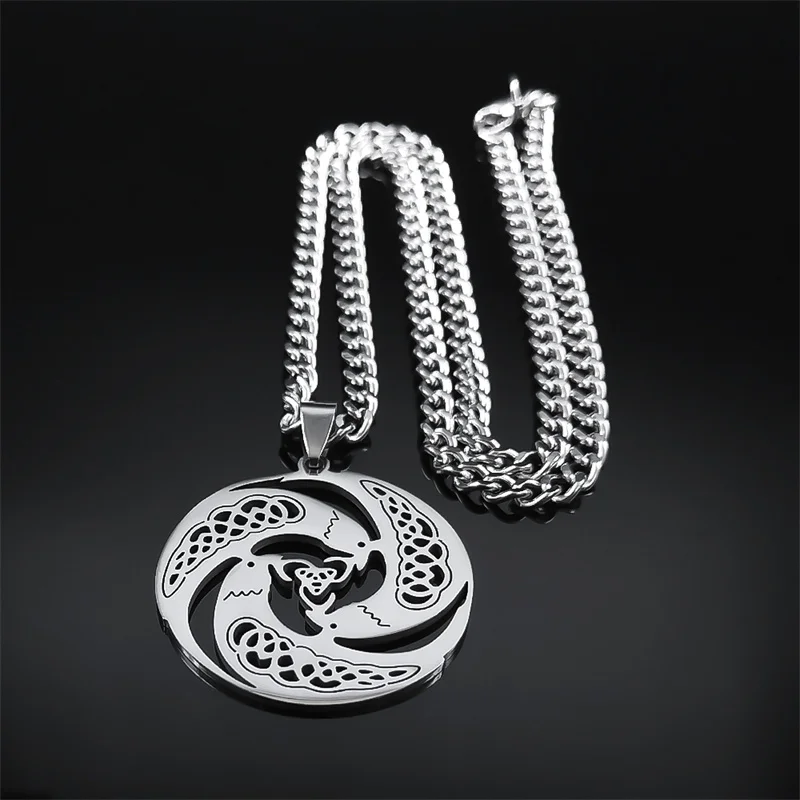 Celtic Raven Trinity Knot Necklace Stainless Steel Silver Color Irish Knot Necklaces Nordic Odin Jewelry colar masculino N3399-3