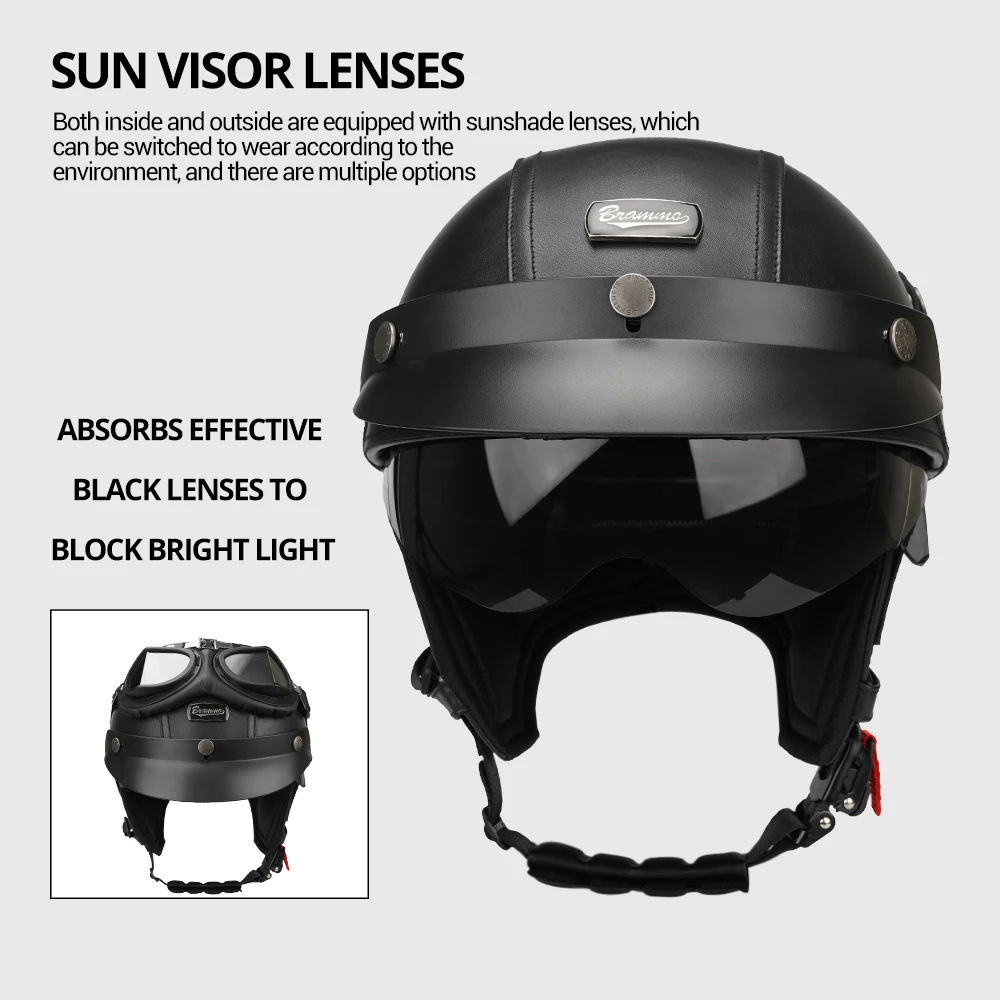 Motorcycle Half Helmet Leather Motorbike Open Face Helmets Anti Fall And SunCap Moto Helmet Vintage Fashion Safety Helmets M-XL