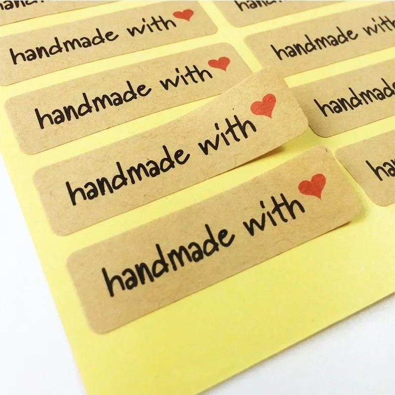 100 pçs/lote adesivos longos feitos com amor coração vermelho presente selo adesivos para embalagem de presente de padaria caseira scrapbooking