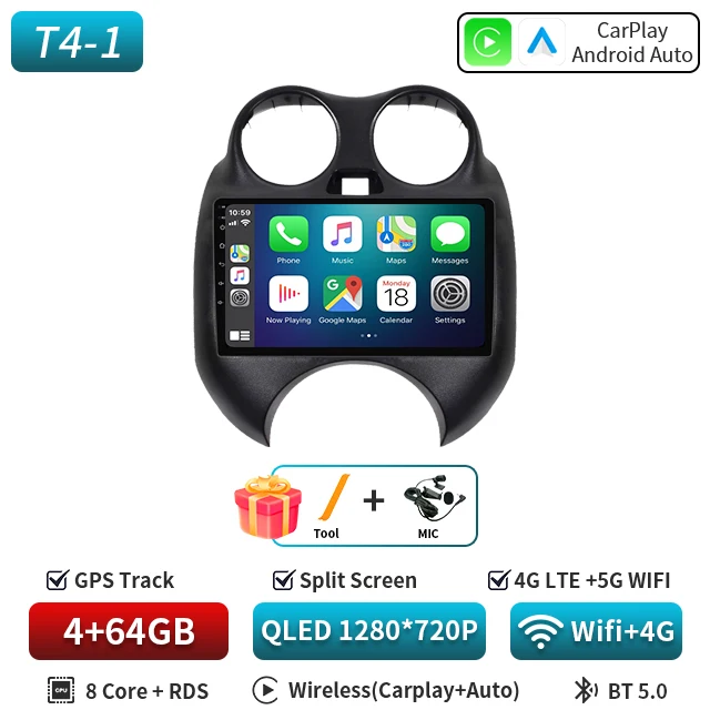 Voor Nissan Maart MICRA 2010 2011 2012 2013 Android 16 Autoradio Audio video multimedia Speler GPS Navigatie 8 + 128G Carplay Auto
