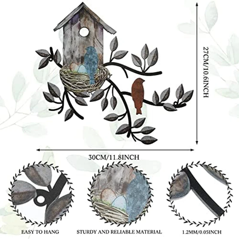 Birds Wall Decor Metal Bird Decor For Wall Outdoor Bird Wall Art Hanging Metal Tree With Birdhouse For Living Room 30X27cm