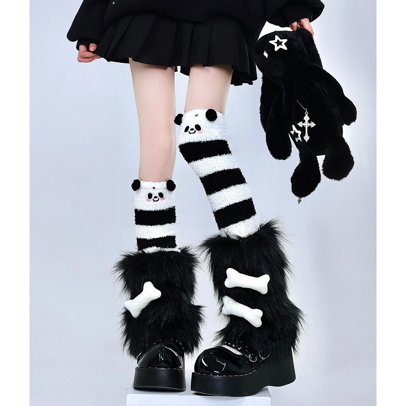 Women Long Socks Faux Fur Boots Cute Bones high Stocking Y2K Over Knee-High Sock Girls leg warmers Female Long Knee Sock