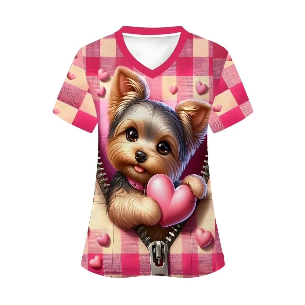 Uniformes chirurgicaux femme motif de chien mignon imprimé décontracté soins de santé vêtements médicaux été col en v à manches courtes uniforme d'infirmière femme
