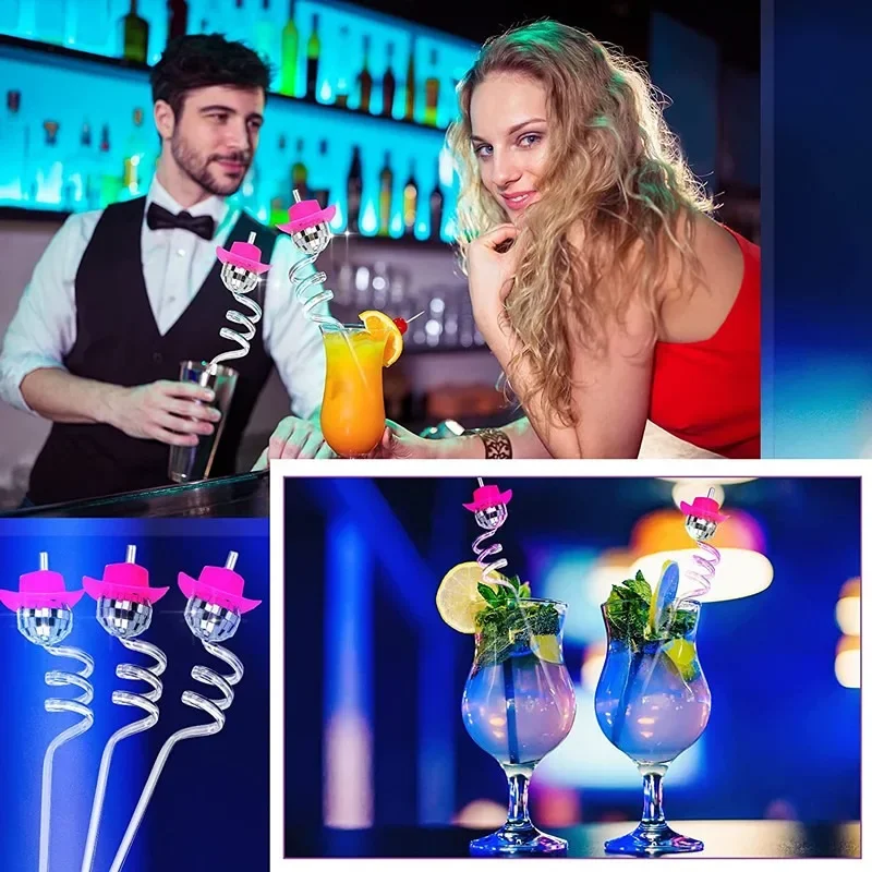 2pcs/set Cowboy Hat Straw Disco Party Decor Mini Cowboy Hat Straw Adult Birthday Bachelorette Party Bride To Be Party Straws