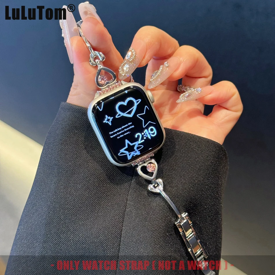 حزام ماسي أنيق على شكل قلب لسلسلة ساعات أبل 11 10 9 8 7 6 SE 5 UItra 3 iWatch 49/46/45/44/42/41/40/38 مللي متر سوار مجوهرات