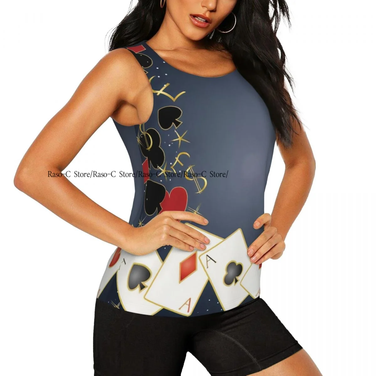 Women Casual Sport Yoga Vest Playing Cards With Dollar And Pound Signs Quick Dry Running T-shirt Training Workout Gym Sleeveles