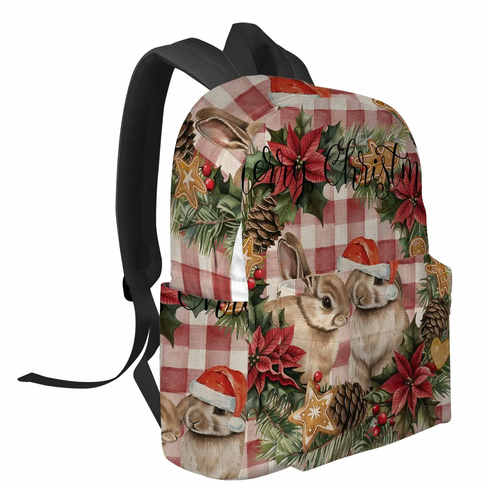 Christmas Wreath Rabbit Christmas Hat Backpack School Bags for Teenagers Students Laptop Bag Women's Casual Travel Backpack