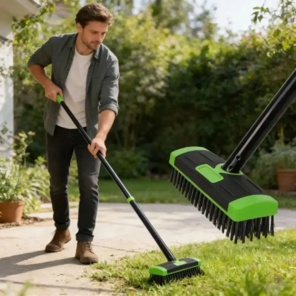 3 In 1 Weed Brush Extendable Handle Replaceable Brush Heads Garden Cleaning Tool Multi-Functional Manual Weeding Brush