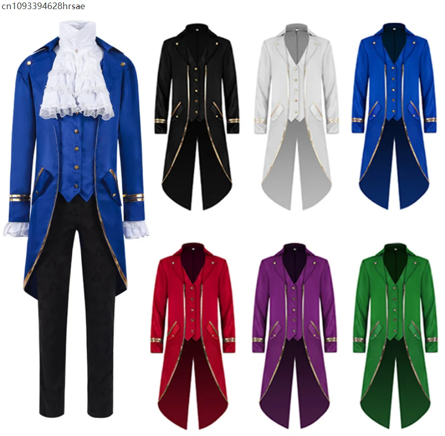 

Classic Medieval Men Costume Jacquard Stand Collar Larp Halloween Cosplay Jacket Coat Victorian Renaissance Style Clothing S-4XL