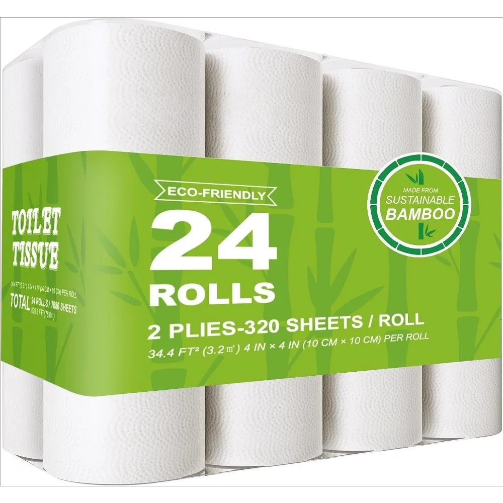 

Bamboo Toilet Paper 3 Ply, Septic Safe Toilet Tissue, 12 Double Rolls, 320 Sheets Per Roll, Tree Free, Non Toxic