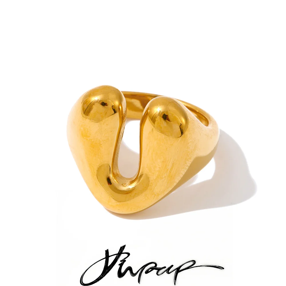 Yhpup Size 678# High Quality Smooth Stainless Steel U-Shape Casting Ring 18K Golden Plated Texture Personalized Finger Jewelry
