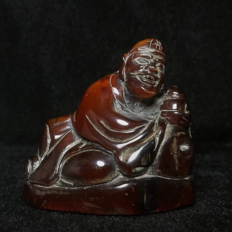 Old Chinese Tibet Hand Carving Ji Gong Buddha Statue Ancient wonderful Gift Collection H 4.8 CM