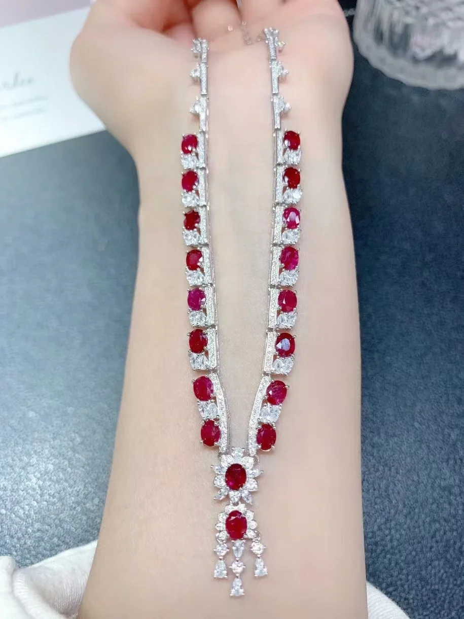 925 Sterling Silver Ruby Necklace Luxury Jewelry Designer Women's Jewelry Party Gift