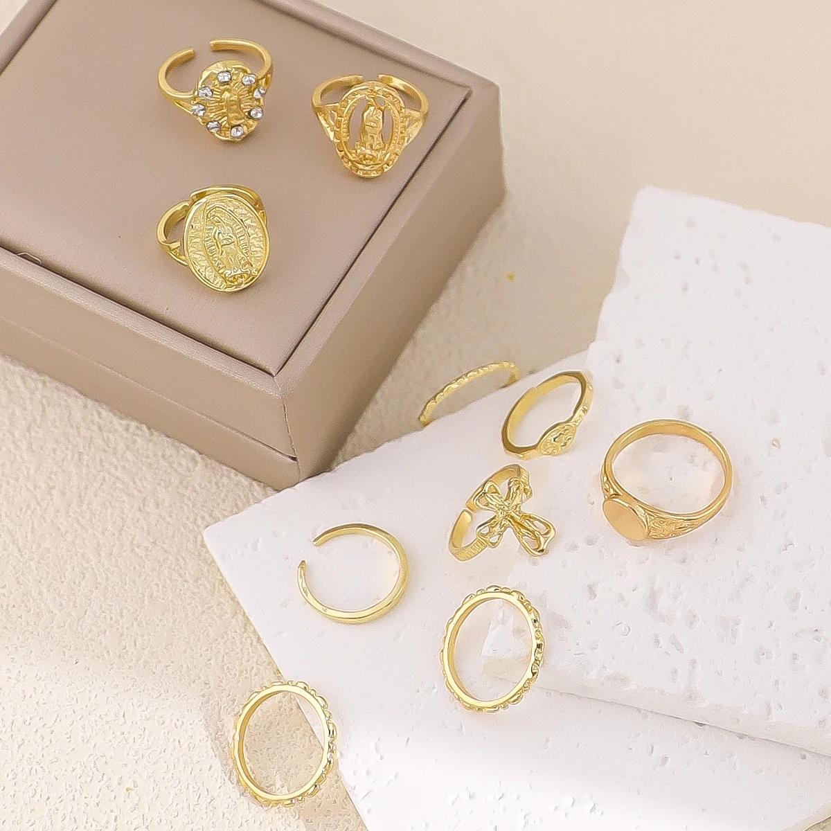 10 قطع من خواتم الأصابع العصرية على شكل تاج من حجر الراين المبالغ فيه والصليب الشرير، مناسبة لجميع المناسبات، اختيار هدية رائع #2