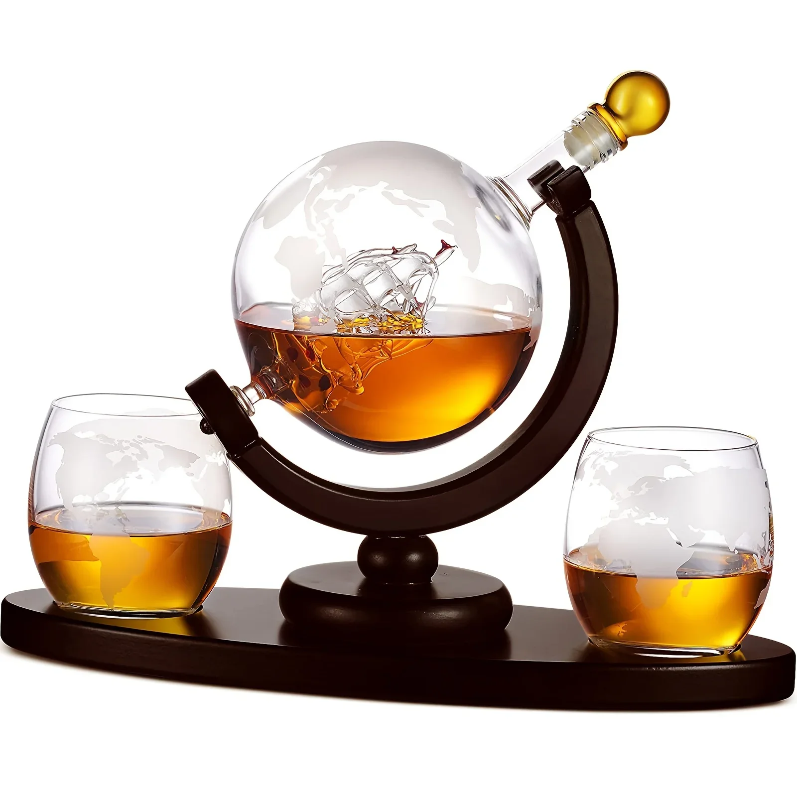 1 Whiskey Decanter Globe Set with 2 Pieces Etched Whiskey Glasses for Scotch Bourbon Vodka, Gifts for Men