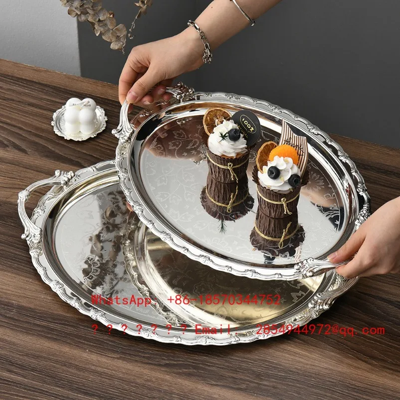 Vintage Metal Embossed Oval Tray Decorative Plate Tea Cup Tray Snack Cake Storage Plate