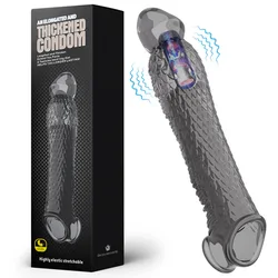 Penis Extender Sleeve Vibrator Reusable Condom Male Enhancer Delay Ejaculation Cock Rings Vibrating Penis Cover SexToys for Men