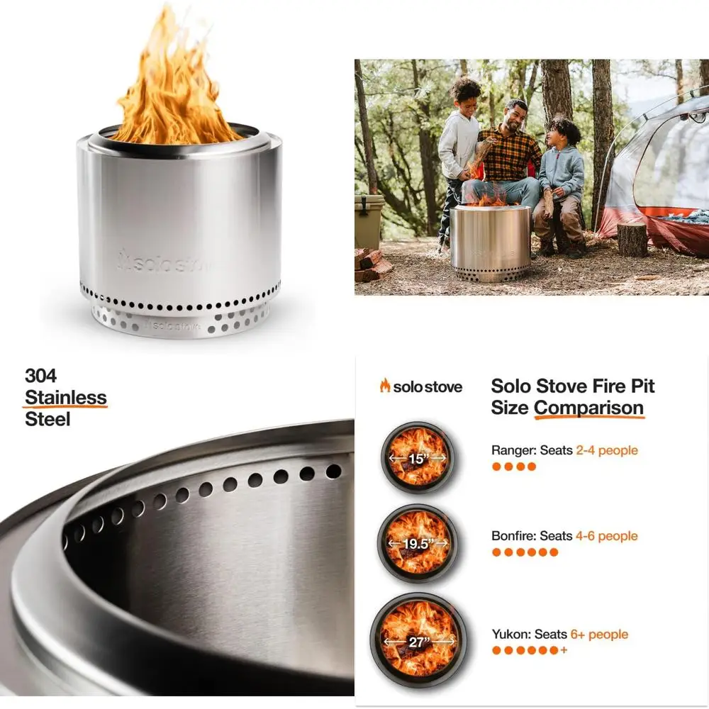 

Portable Stainless Steel Bonfire Pit with Stand and Removable Ash Pan - 19.5 Smokeless Wood Burning Outdoor Fire Pit