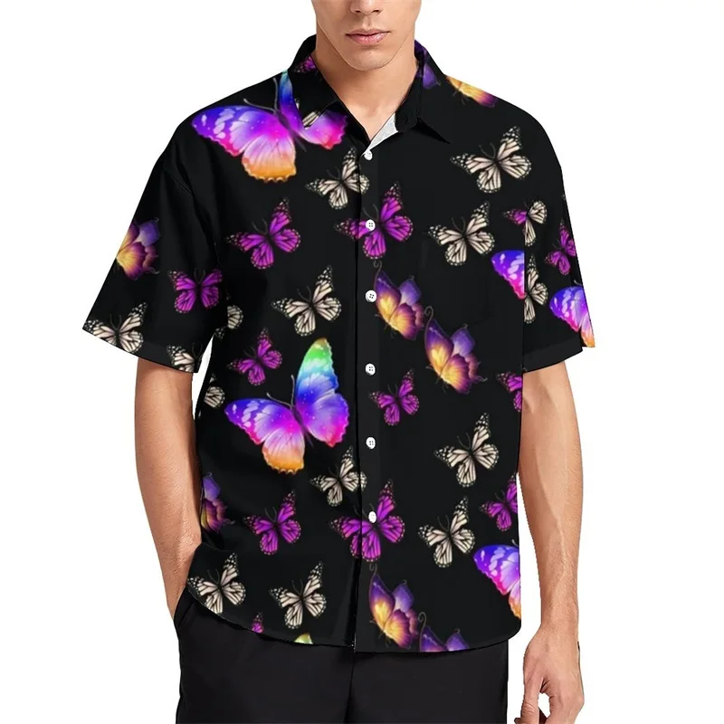 3d Print Butterfly Graphic Blouses Shirts For Men Summer Casual Short Sleeve Oversize Beach Shirt Mens Loose Button Up Shirts