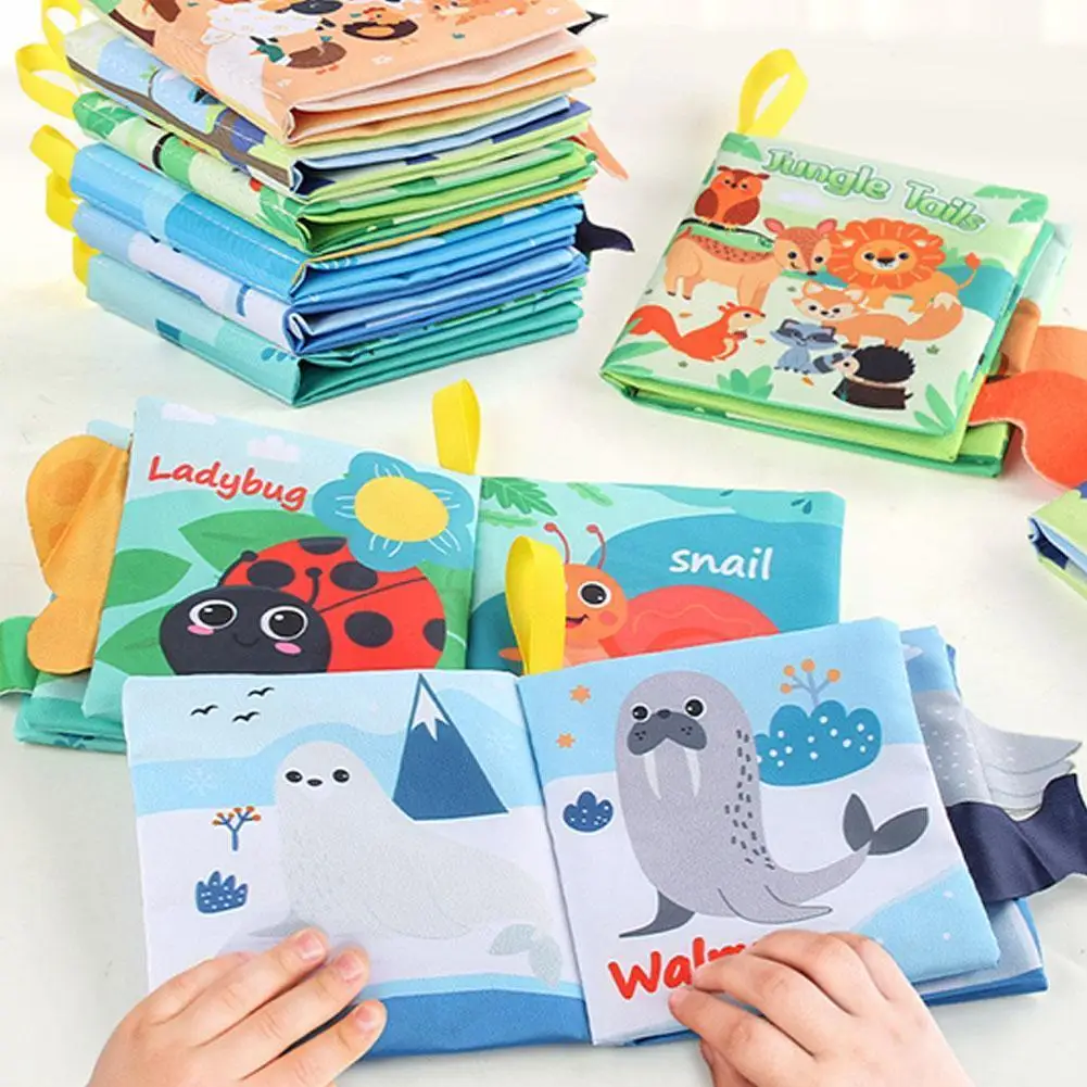 Educational Soft Cloth Book For Babies Washable Cartoon Animals Tail Early Education Felt Book  Toys Enlightenment Baby Toys