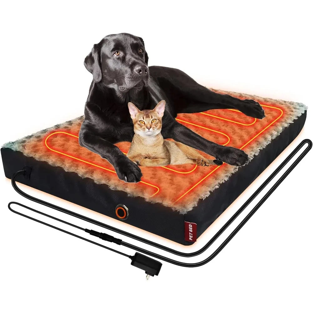 

Upgraded Heated Dog Bed with Enlarged Heating Area, 12V Safe Voltage Arthritis Orthopedic Dog Bed with Memory Foam, Heated Pet B