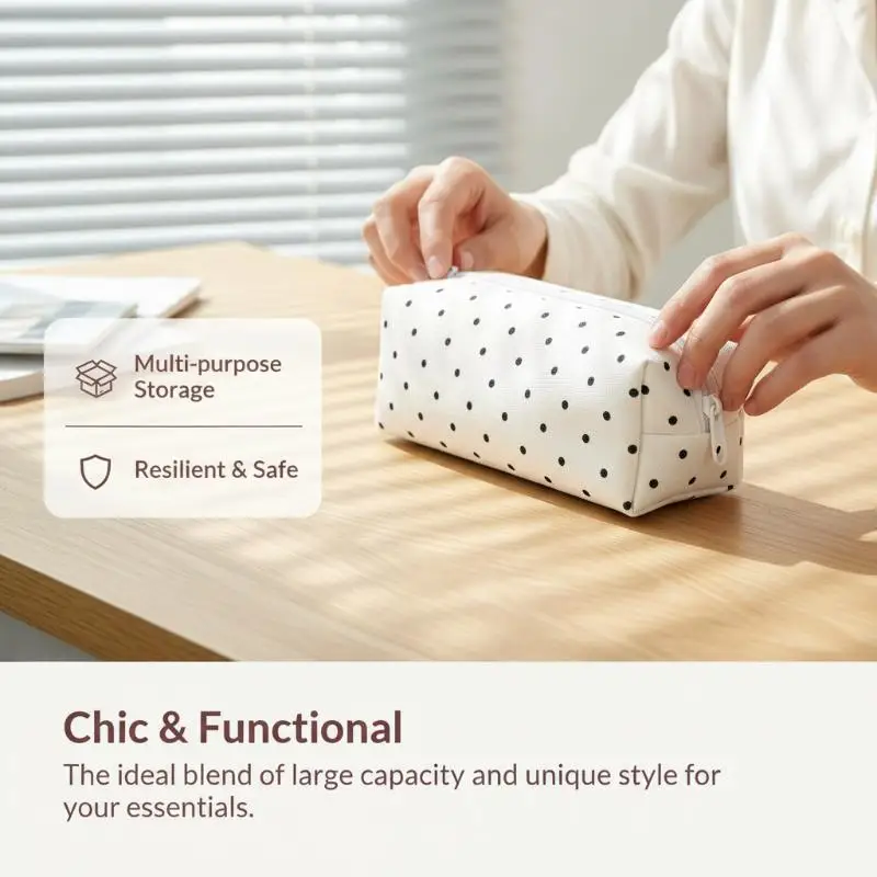 Ästhetisches Polka-Dot-Federmäppchen mit großer Kapazität und weicher Oberfläche für Studenten, Schule, Arbeit und Reisen – Detail 3