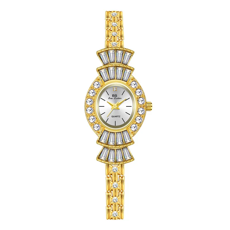 Retro Small Gold Light Luxury Rhinestone Dial 2022 New Antique Temperament Chic Chain Quartz Waterproof Watch for Women