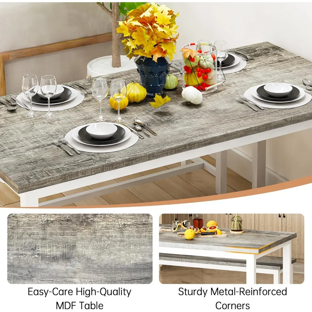 Dining Room Table Set for 4, Modern Kitchen Table Set for 4 with 2 Bench for Small Kitchen and Dining Room Furniture