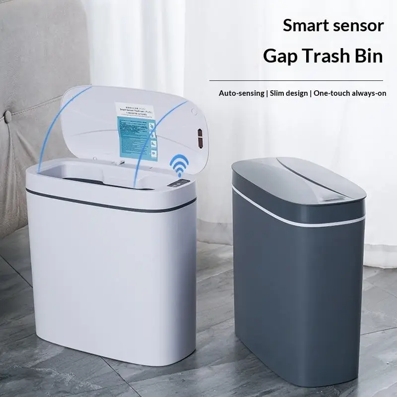 

Smart Sensor Gap Trash Bin, Auto Sensing Waterproof Slim Magnetic Adsorption, Detachable Base for Kitchen Bathroom Narrow Space