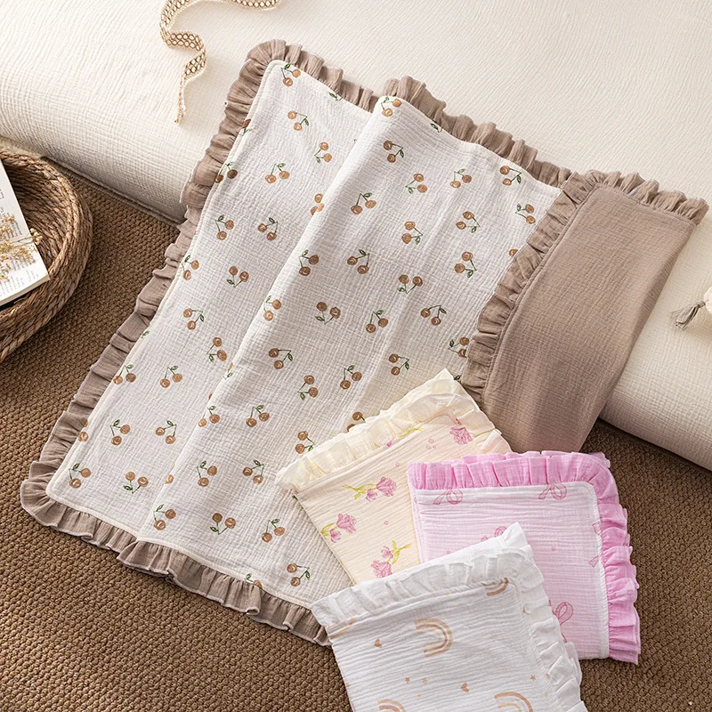 Baby Double Layer Ruffle Blanket 80x110cm Soft Washable Thin Quilt Comforter Lightweight Bedding for Infants Baby stroller blank